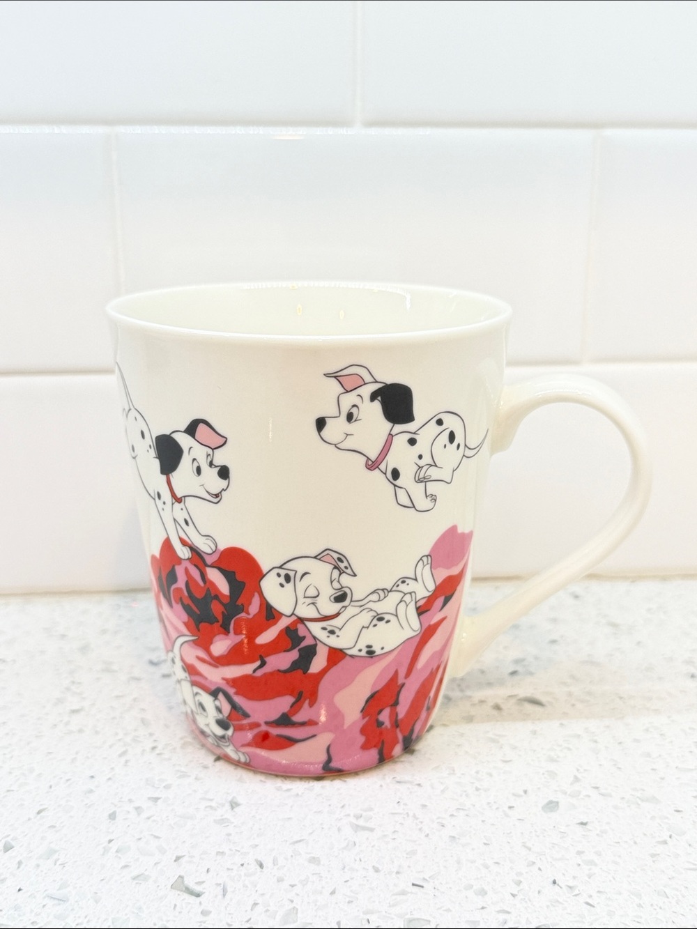 Disney x Cath Kidston White Ceramic Mug with Pink and Red 101 Dalmatians Design